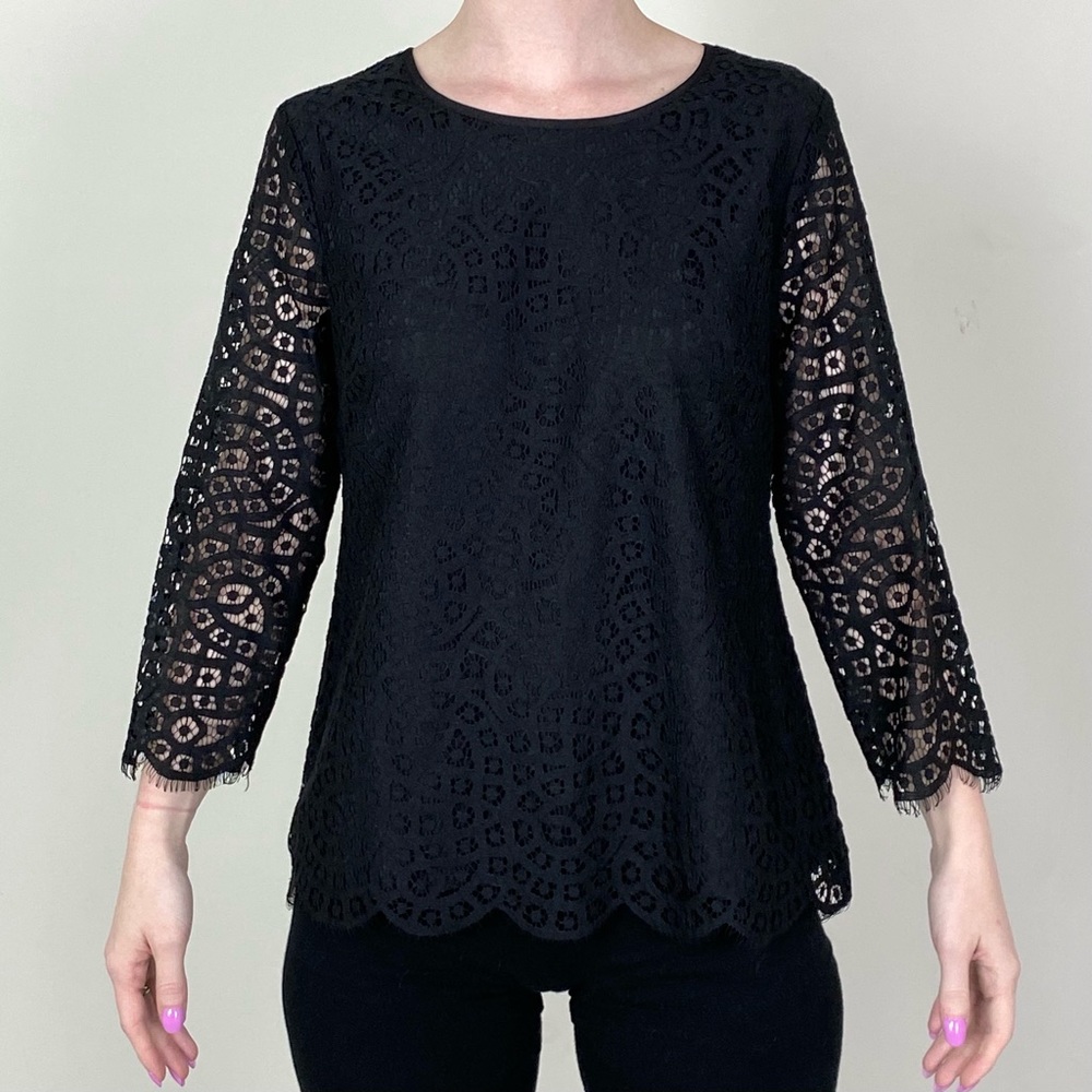 J.Crew Black Lace Blouse Size 8